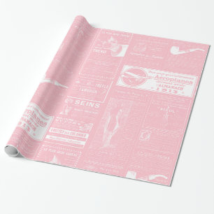 Papier Cadeau journal antique français rose victorien