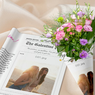 Papier Cadeau Journal Galentines Day Flower Bouquet Coeur rouge