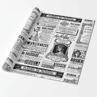 Papier Cadeau journal victorien antique français noir blanc