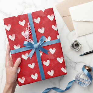 Papier Cadeau Journée de mariage coeurs blancs rouges romantique