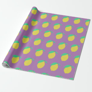 Papier Cadeau Jovely Lemons Fruit Fun Jaune Motif violet