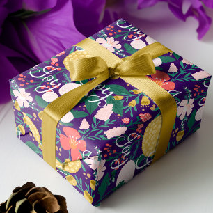 Papier Cadeau Joy Botanical Floral Festive Jardin Motif pourpre