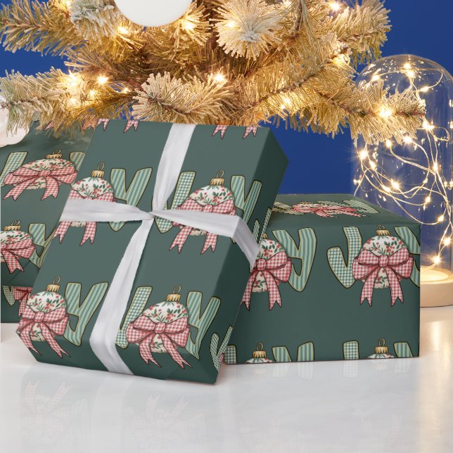 Papier Cadeau Joy Bow et l'ornement Préppy Noël (Vacances)