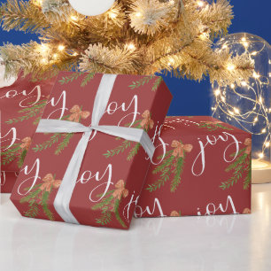 Papier Cadeau Joy Calligraphie Aquarelle Noël Verdure