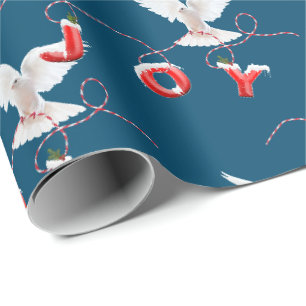 Papier Cadeau Joy et Dove sur papier d'enveloppement bleu