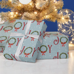 Papier Cadeau Joy Wreath Sur Les Snowflakes Enveloppant Du Papie