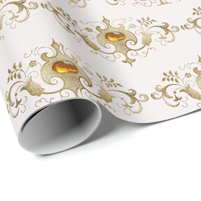 Papier Cadeau Joyaux or et ambre (Coin rond)