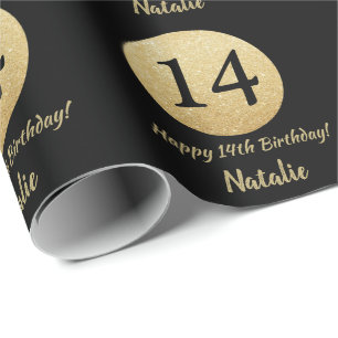 Papier Cadeau Joyeuse 14e anniversaire Parties scintillant Noir