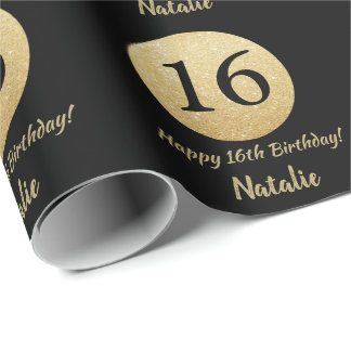 Papier Cadeau Joyeuse 16e anniversaire Parties scintillant Noir