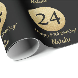 Papier Cadeau Joyeuse 24e anniversaire Parties scintillant Noir 