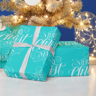 Papier Cadeau Joyeuse calque de Noël Turquoise Script bleu