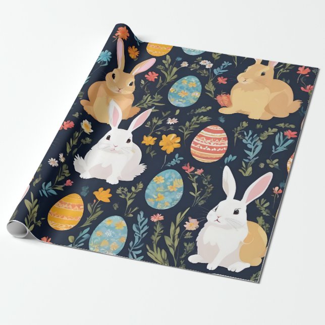 Papier Cadeau Joyeuse collection de lapins de saumons de Pâques (Déroulé)