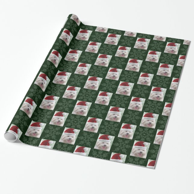 Papier Cadeau Joyeuse enveloppe maltaise et de flocons de neige (Déroulé)