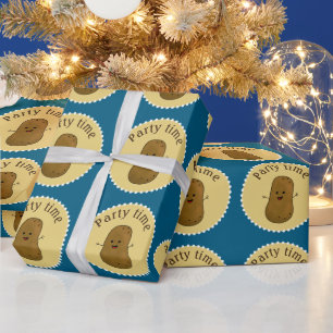 Papier Cadeau Joyeuse fête de la pomme de terre bleu océan