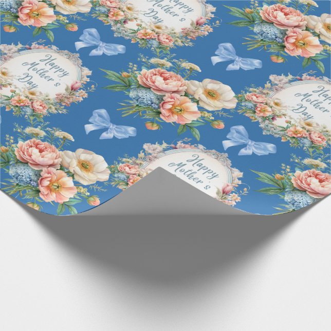 Papier Cadeau Joyeuse fête des mères Bleu floral (Coin)
