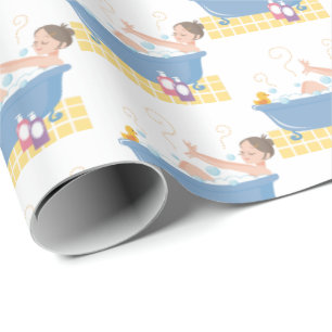 Papier Cadeau Joyeuse fête des Spas à la maison - femme dans l