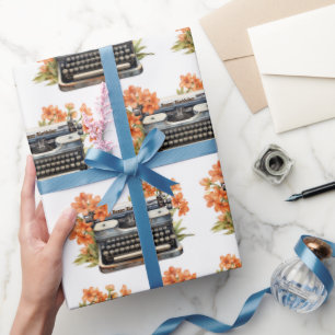 Papier Cadeau Joyeuse machine à écrire rétro Anniversaire