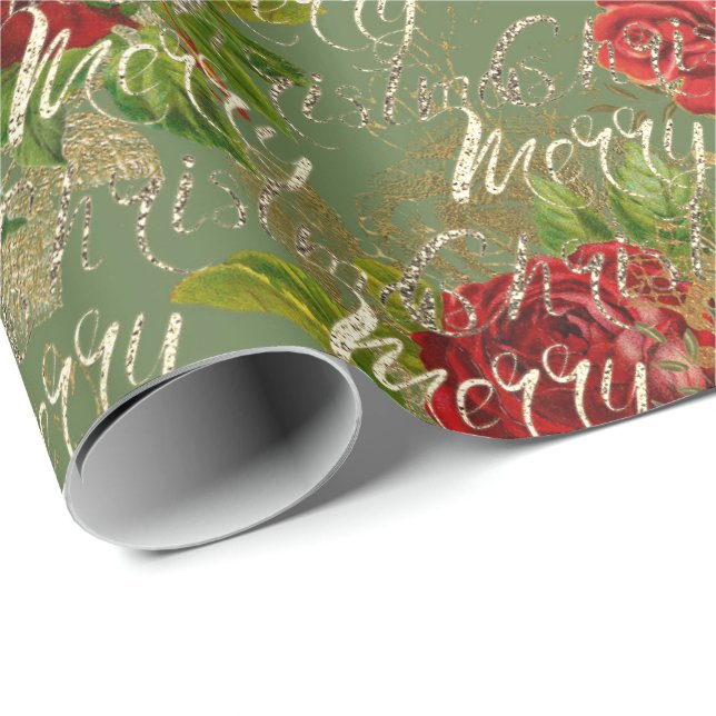 Papier Cadeau Joyeuse Parties scintillant de Noël Bauble Gold Re (Coin rond)