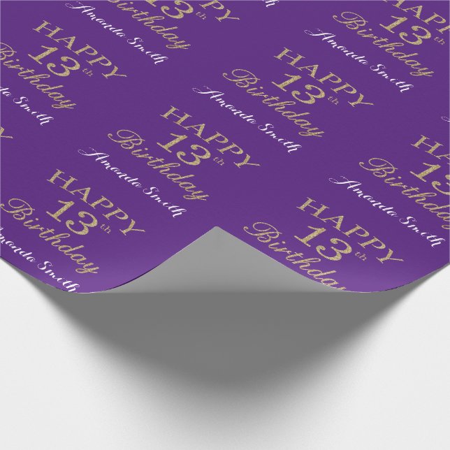 Papier Cadeau Joyeuse Parties scintillant d'or du 13e anniversai (Coin)