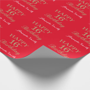Papier Cadeau Joyeuse Parties scintillant d'or du 16e anniversai