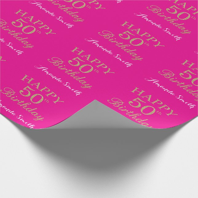 Papier Cadeau Joyeuse Parties scintillant d'or du 50e anniversai (Coin)