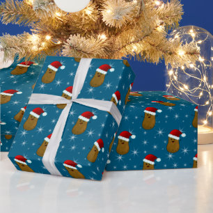 Papier Cadeau Joyeuse Pomme de terre de Noël bleu océan