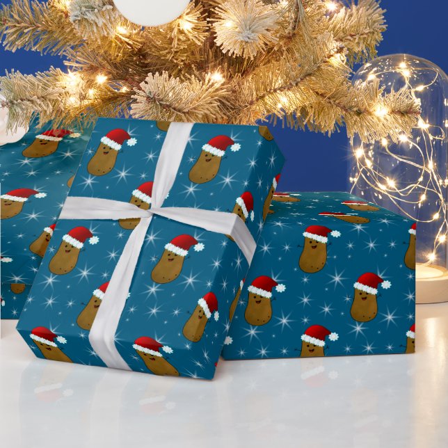 Papier Cadeau Joyeuse Pomme de terre de Noël bleu océan (Vacances)