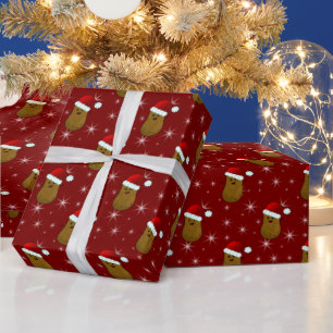 Papier Cadeau Joyeuse Pomme de terre de Noël Rouge profond