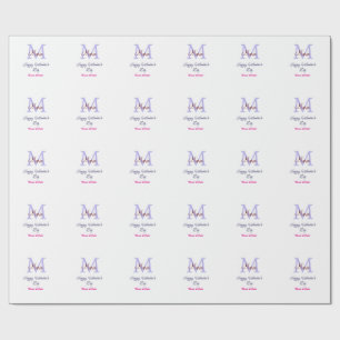 Papier Cadeau Joyeuse Saint-Valentin pastel violet monogramme ro