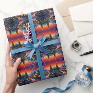 Papier Cadeau Joyeuse scène de Noël hivernal