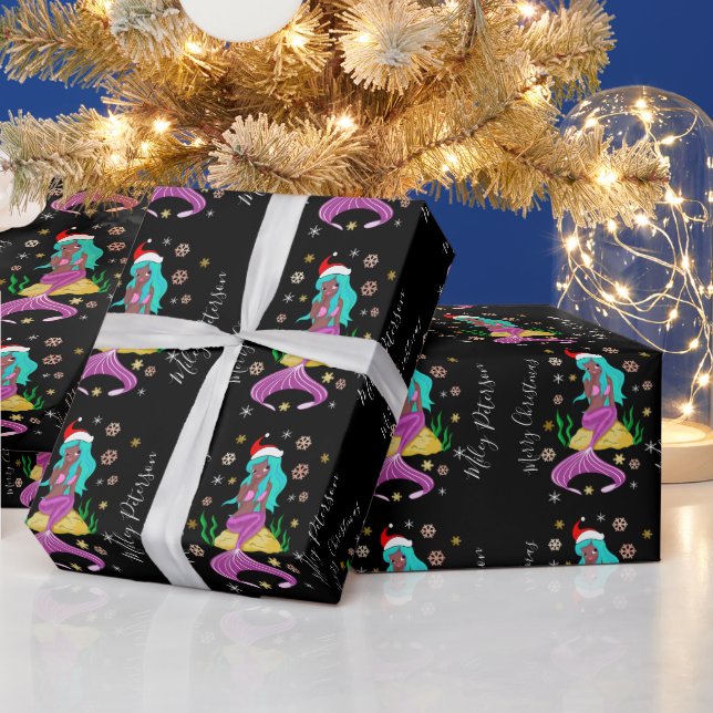 Papier Cadeau Joyeuse sirène de Noël & flocons de neige personna (Vacances)