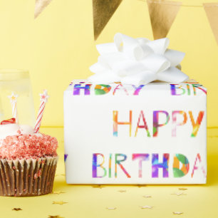Papier Cadeau Joyeuse Typographie colorée d'anniversaire