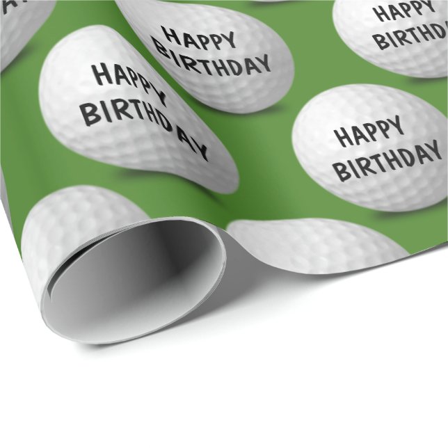 Papier Cadeau Joyeuses balles de golf d'anniversaire sur vert (Coin rond)
