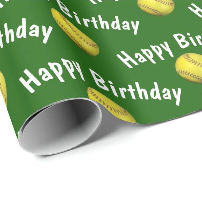 Papier Cadeau Joyeuses boules douces d'anniversaire sur vert (Coin rond)