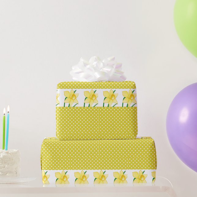 Papier Cadeau Joyeuses Daffodils Jaunes Fleur et Pois (Cadeaux de fête)