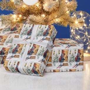 Papier Cadeau Joyeuses Fêtes Bonhomme de Neige sur Skis