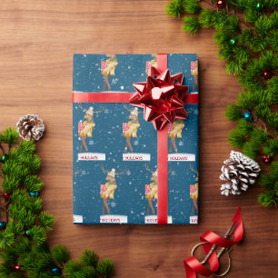 Papier Cadeau Joyeuses fêtes Cerfs dans les flocons de neige