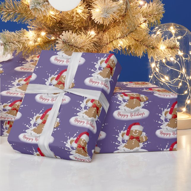 Papier Cadeau Joyeuses fêtes Homme en pain d'épice au lait (Vacances)