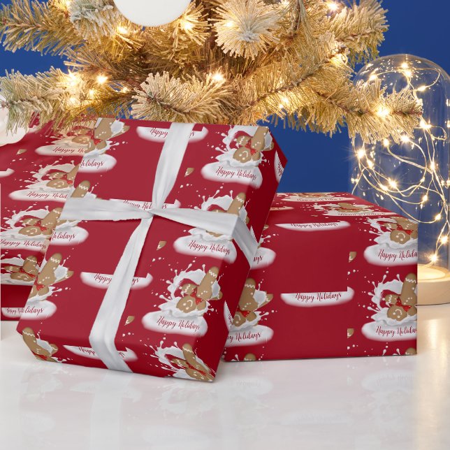 Papier Cadeau Joyeuses fêtes Homme en pain d'épice au lait (Vacances)