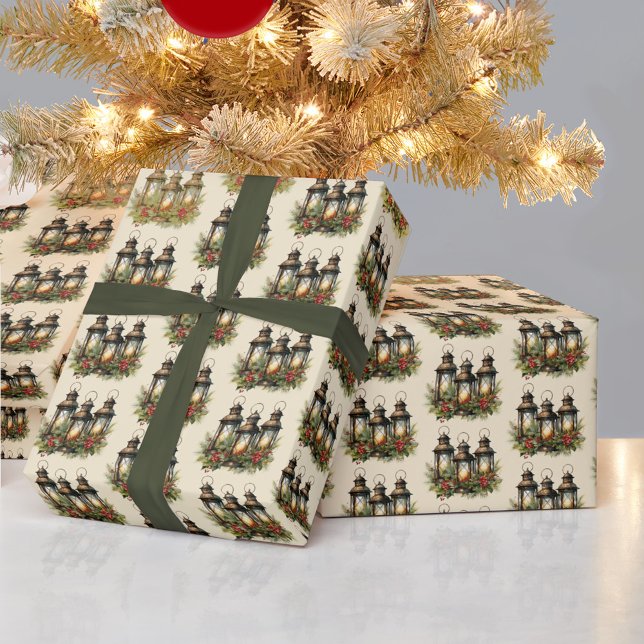 Papier Cadeau Joyeuses fêtes Lanternes d'hiver (Créateur téléchargé)