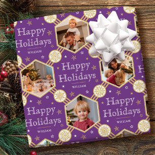 Papier Cadeau Joyeuses fêtes Noël Flocon de neige Photo violet