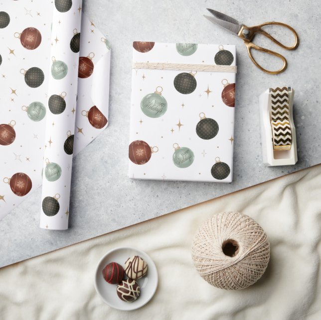 Papier Cadeau Joyeuses fêtes Ornements Neutral Festive Cadeau (Artisanat)