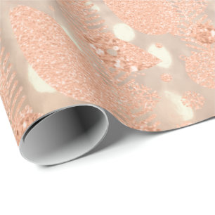Papier Cadeau Joyeuses fêtes Peach Rose Parties scintillant d'or