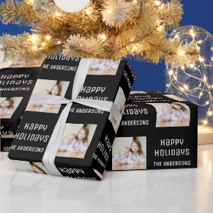 Papier Cadeau Joyeuses Fêtes Photo Personnalisée Noël Noir