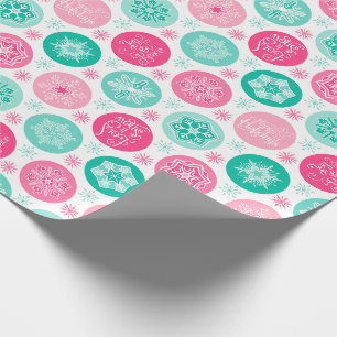 Papier Cadeau Joyeuses fêtes Pink Turquoise Snowflakes