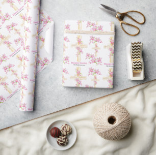 Papier Cadeau Joyeuses fleurs d'orchidées florales roses de Pâqu