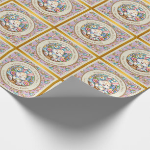 Papier Cadeau Joyeuses Pâques avec un lapin mignon, des œufs et