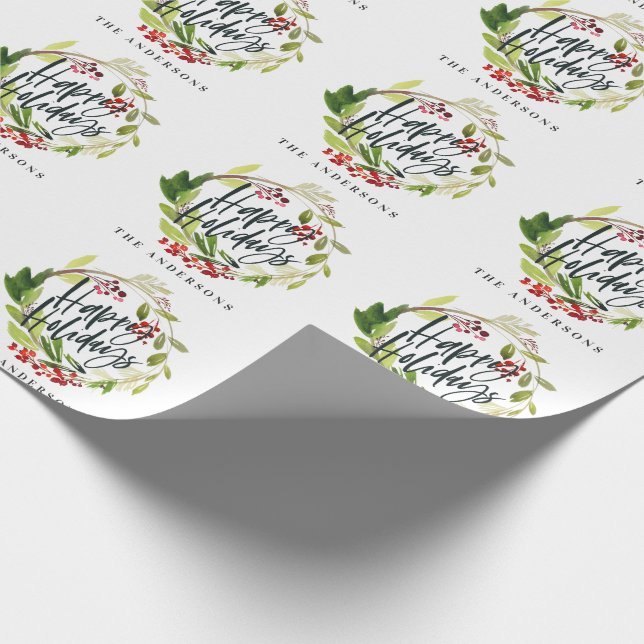 Papier Cadeau Joyeuses vacances aquarelle feuillage (Coin)