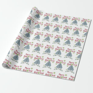 Papier Cadeau Joyeuses vacances de tricot d'arbre de Noël de fi
