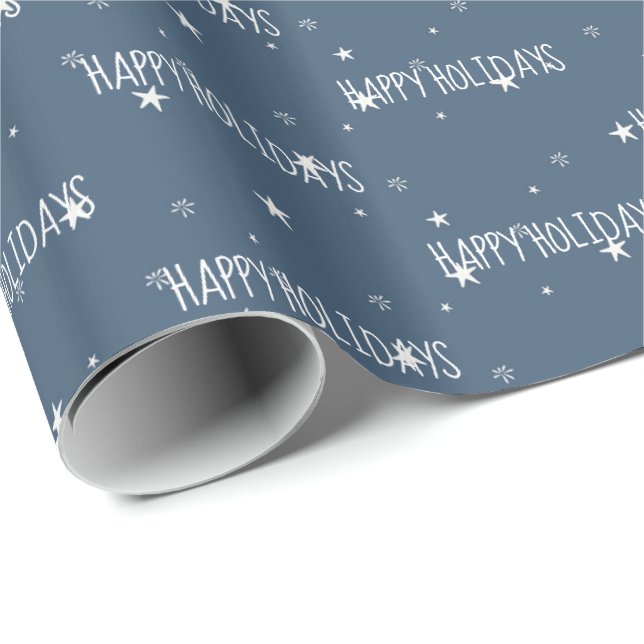 Papier Cadeau Joyeuses Vacances Étoiles Blanches Envelopper le p (Coin rond)